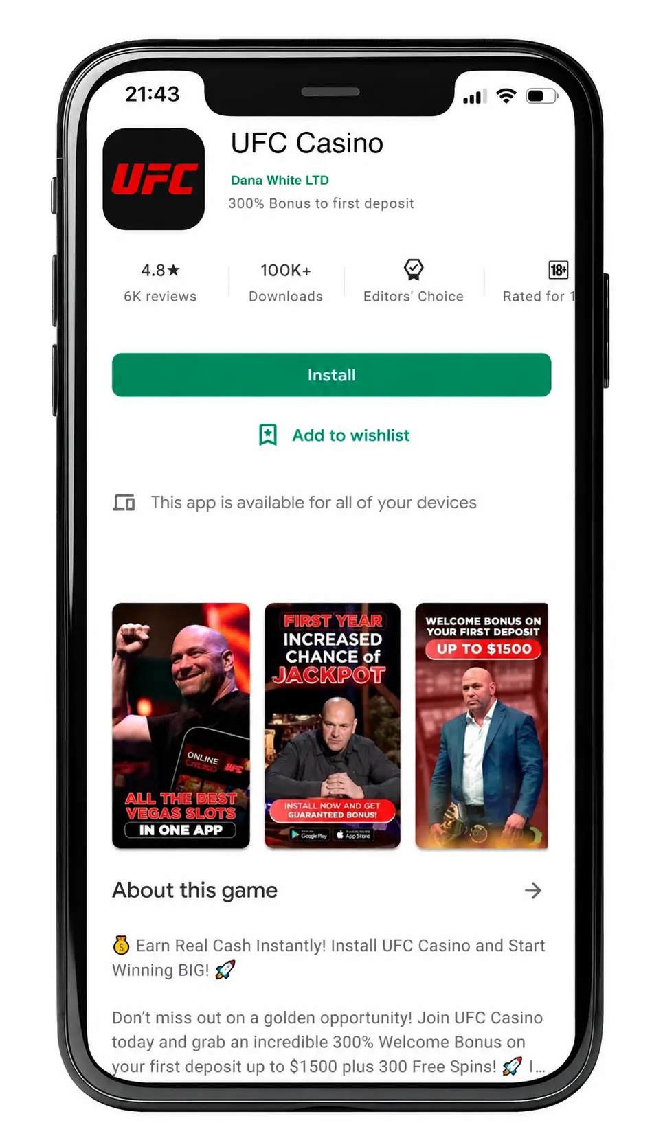 Dana White Casino Canada app for Android and iOS